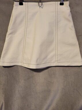 Arcade White Cotton A-Line Satin Lined Short Skirt Black Stitch Zip Lined M